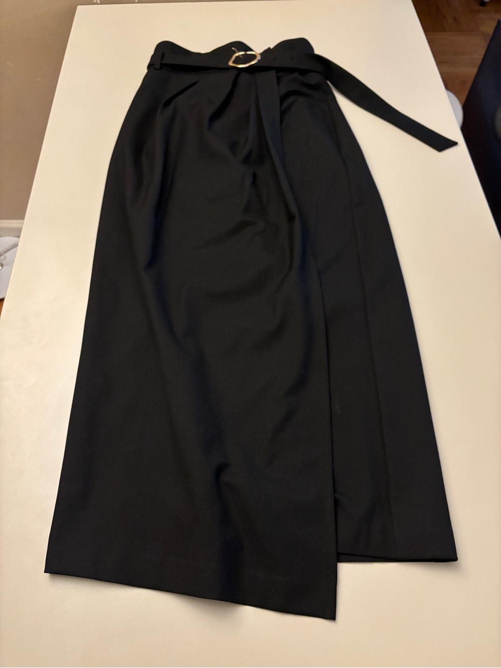 High-Rise Black Maxi Skirt with Buckle Belt